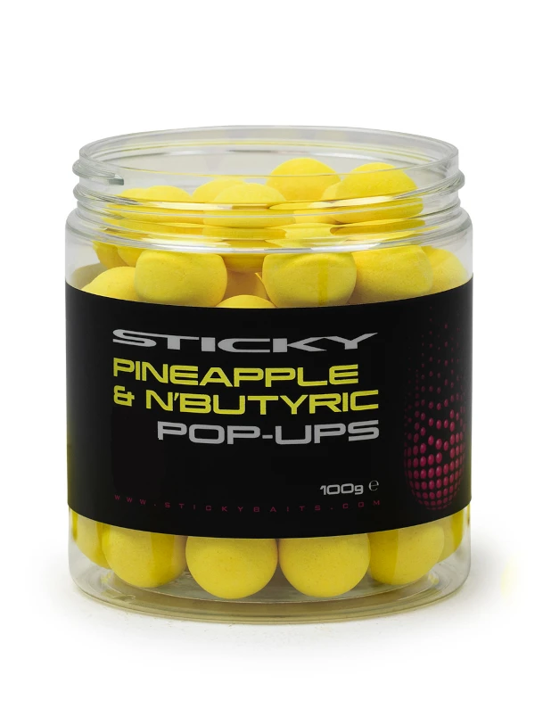 Sticky Baits Pineapple & N'Butyric Pop-Ups 12mm 100gr Pot 1 Sticky Baits Pineapple & N'Butyric Pop-Ups 12mm 100gr Pot