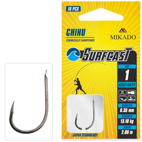 Mikado Surfcast Snelled Chinu Hooks 0,35mm/200cm Size 1 Bn (10pcs) 2 Mikado Surfcast Snelled Chinu Hooks 0,35mm/200cm Size 1 Bn (10pcs) - Afbeelding 2